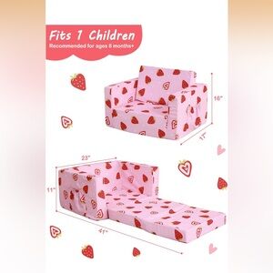 Pink Strawberry Kids Sofa Bed